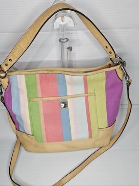 Vintage Y2K Coach Hamptons Legacy Stripe Rainbow Crossbody Shoulder Bag #19389 .